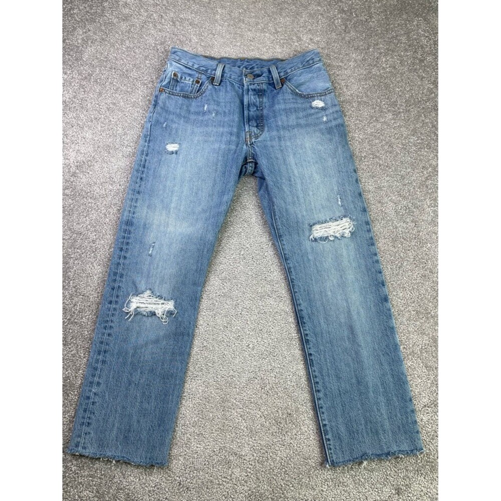 Levi’s 501 Jeans Women’s 25X24 Blue Cropped Straight Leg Mid-Rise Distressed
